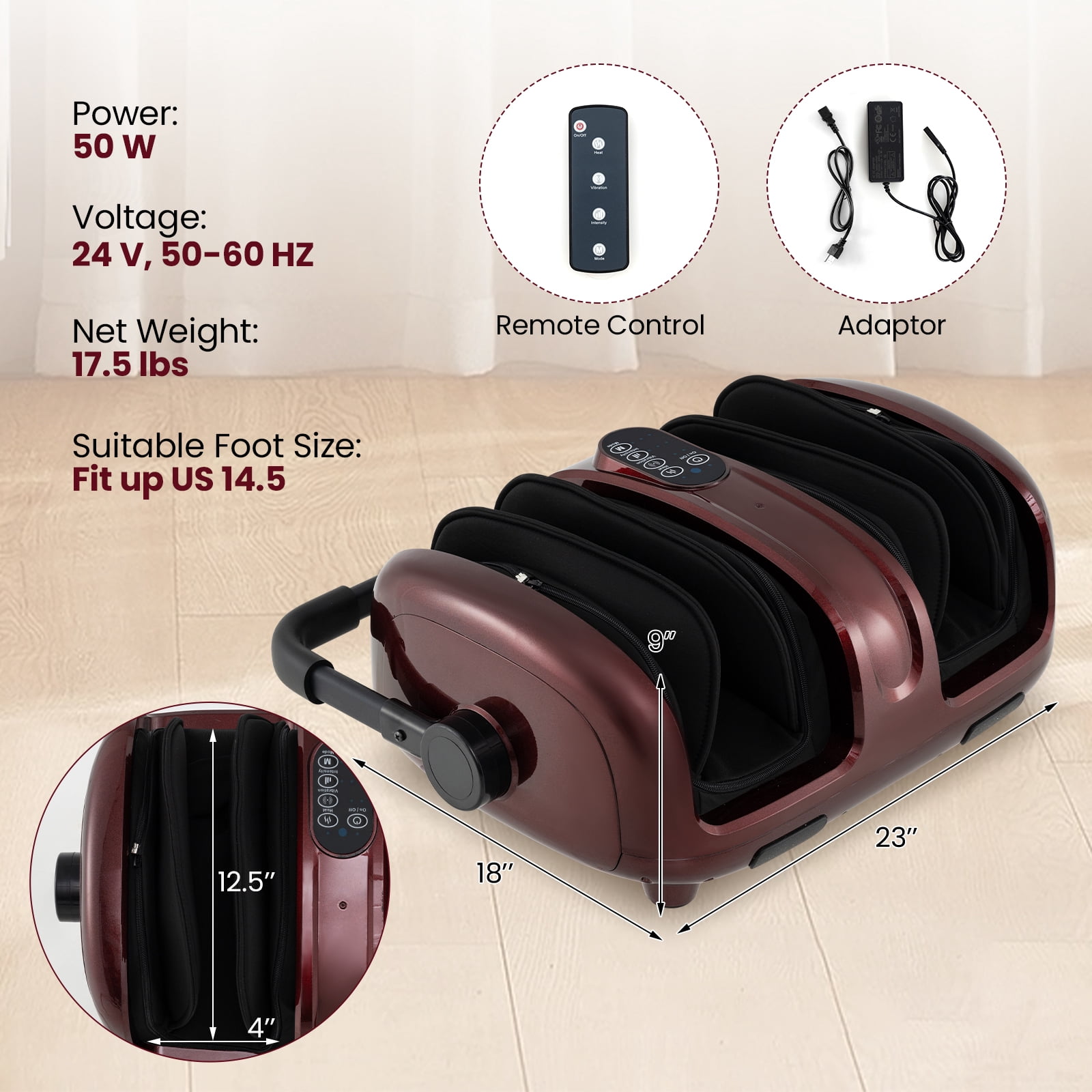 Giantex Foot & Calf Massager w/Heat, Deep Kneading Shiatsu Massager Machine, Gifts for Elder Men Women, Red