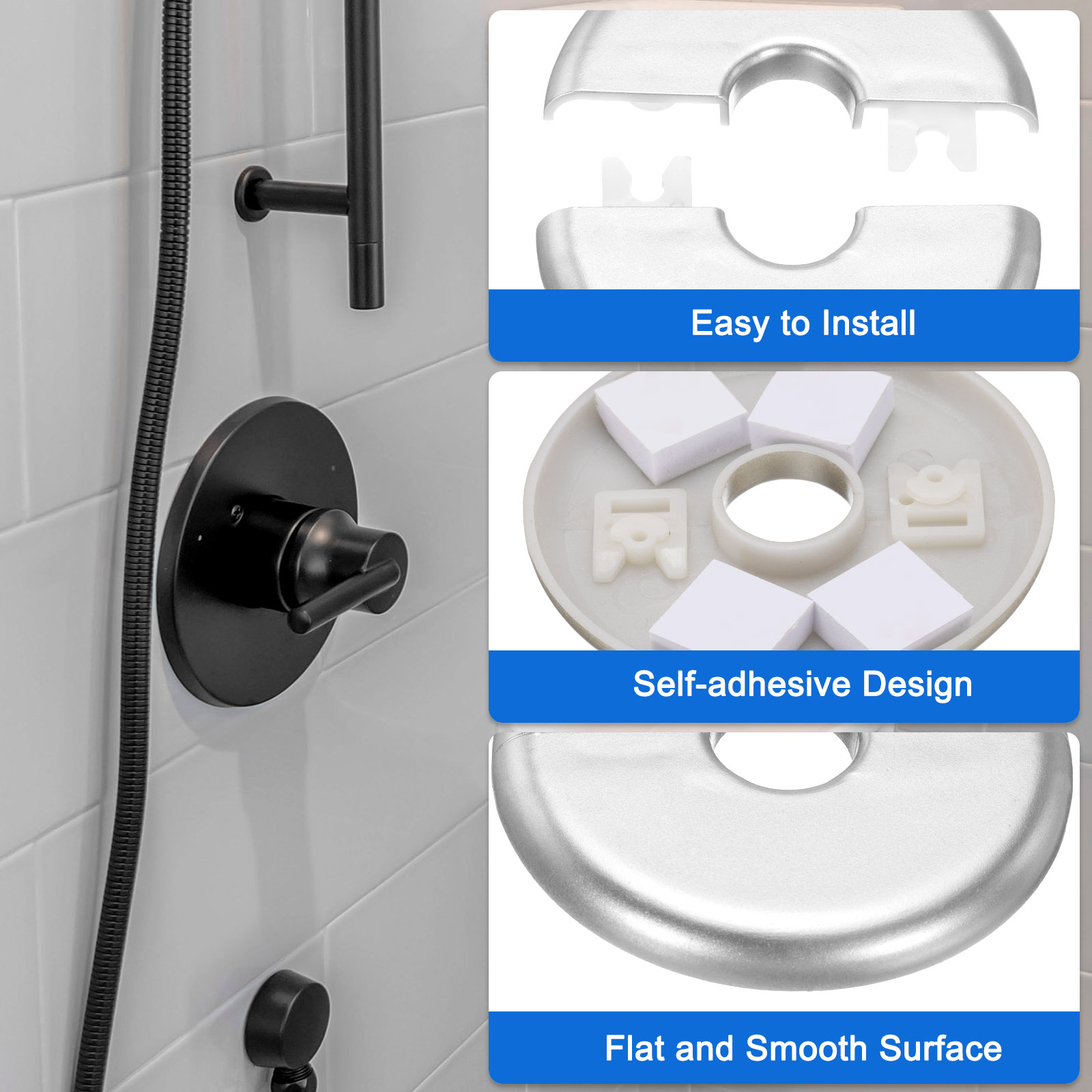 Unique Bargains 4Pcs Split Flange ABS Self-Adhesive Plumbing Cover Plates Silver Tone 16mm