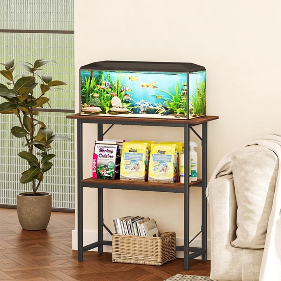10-30 Gallon Fish Tank Stand, Aquarium Stand 2-Tier Storage Shelves, Heavy Duty Terrarium Stand for Home Office Fish Tank Shelf, 30" L x 11.8" W x 30.7" H, Rustic Brown