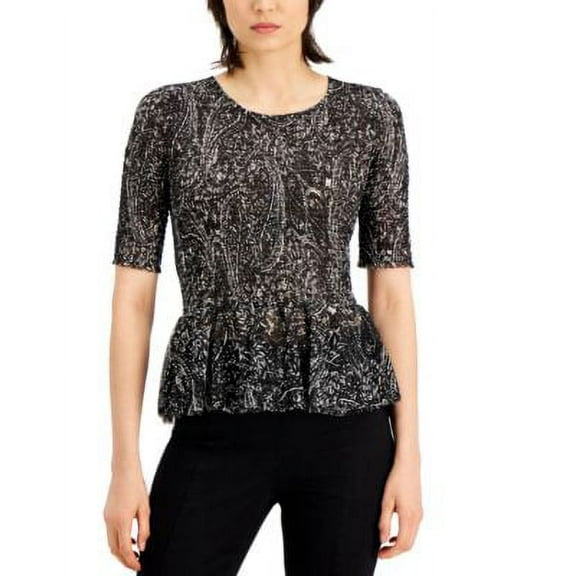 MSRP $60 Inc International Concepts Petite Smocked Peplum Top Black Size Small P