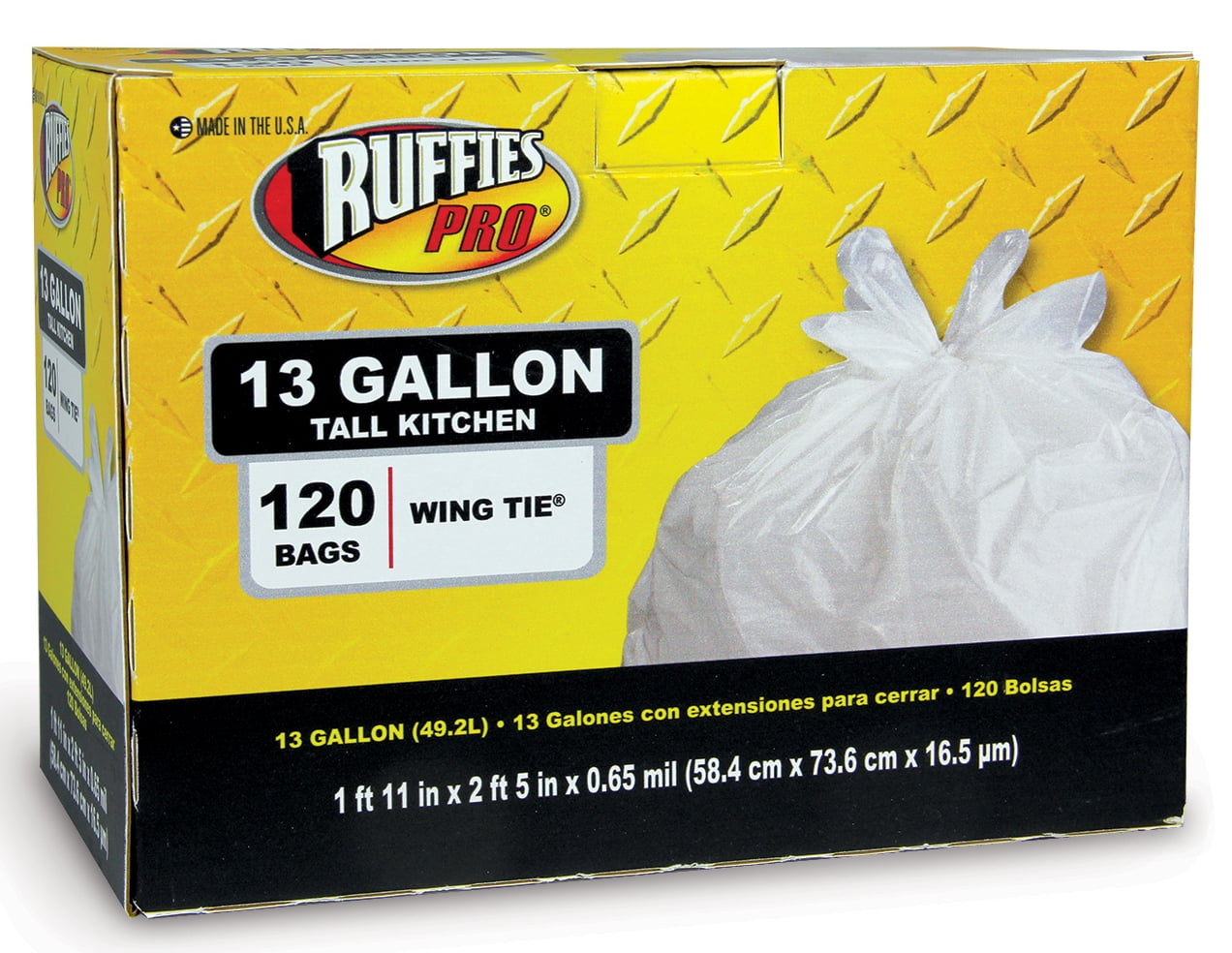 Ruffies Pro 1124910 White Pro Tall Kitchen Wing Tie Trash Bags 