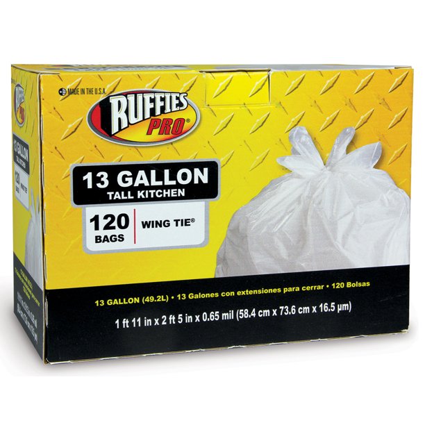 Ruffies 1124910 Pro Tall Kitchen Wing Tie Trash Bags 13 Gallon 120 Count Walmart Com Walmart Com