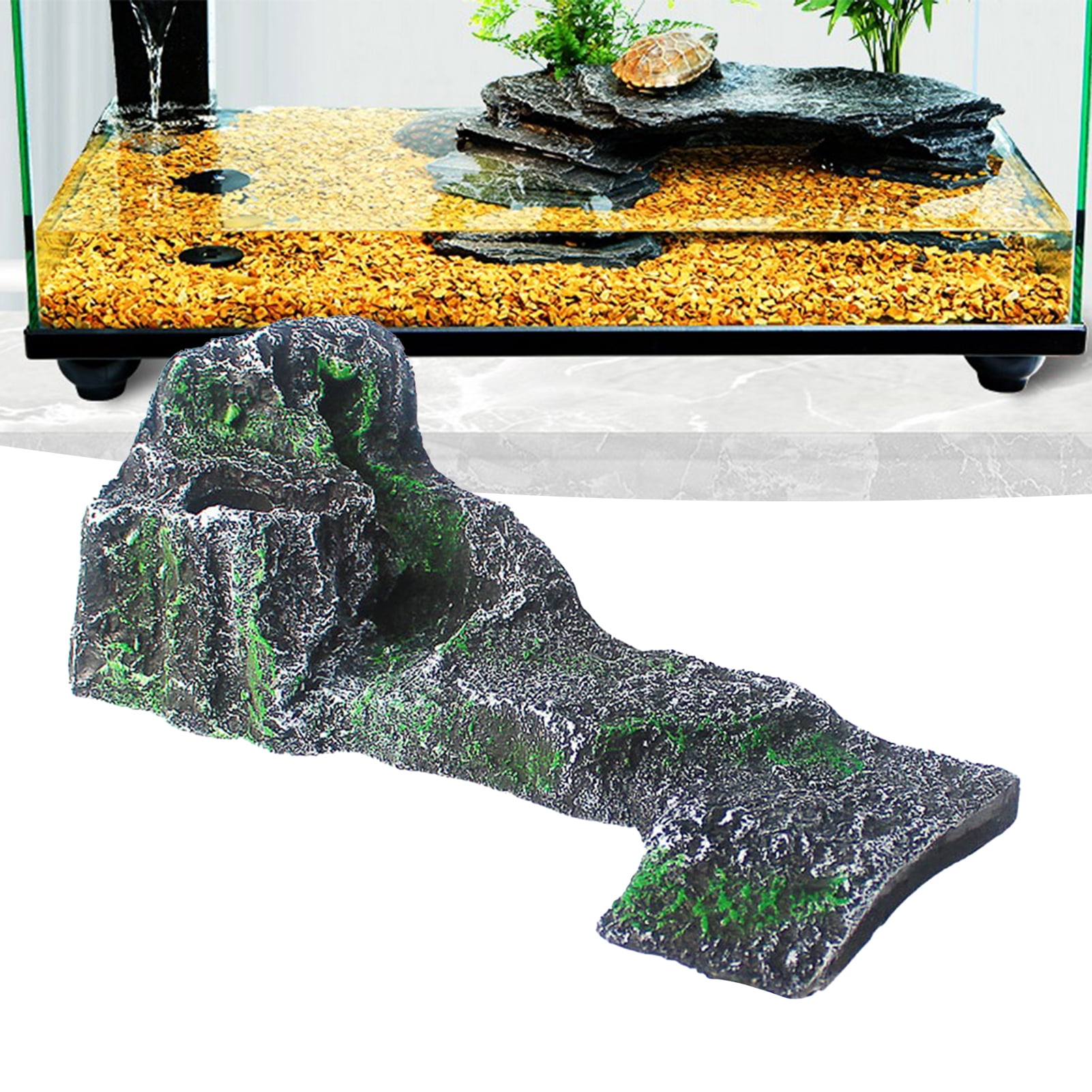 Mdesiwst Fish Tank Ornament Non-fading Realistic Wear-Resistant Fish Turtle Hideout Shelter Decoration for Home