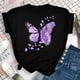 thumbnail image 2 of Nueva Camiseta De Mariposa Púrpura Con Estampado De Pétalos De Flores Para Mujer , Manga Corta , Cuello Redondo , Casual Versátil , Tops Ropa De Primavera Y Verano, 2 of 4