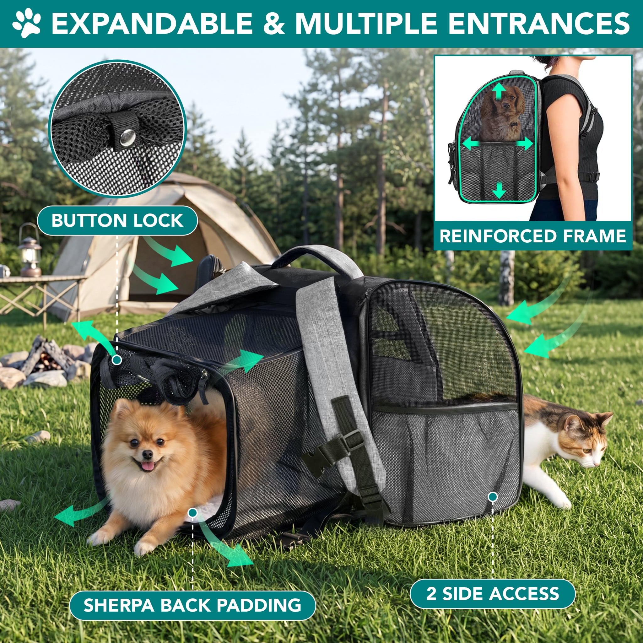 PetAmi Expandable Backpack Carrier for Dogs & Cats, Airline