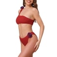 thumbnail image 4 of Conjuntos de bikini de una sola manga con flores en 3D para mujer, traje de baño asimétrico de 2 piezas, pequeño rojo, 4 of 5