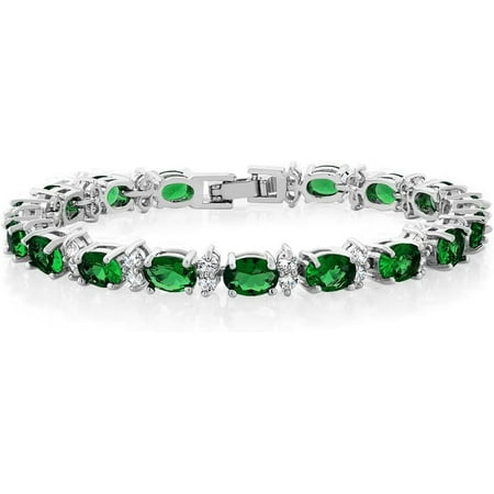 Dreamofdazzles Jewels 5.00 Ctw Oval Cut Green Emerald Womens Tennis Bracelet 14K White Gold Plated 925 Sterling Silver