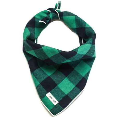 Kendall Wags Dog Bandana Large Green Buffalo Plaid