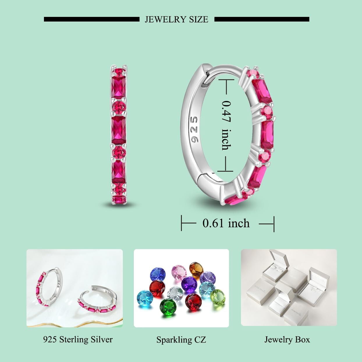 Starchenie Gemstone Huggie Hoop Earrings 925 Sterling Silver Birthstones July Ruby Jewelry Gift for Women