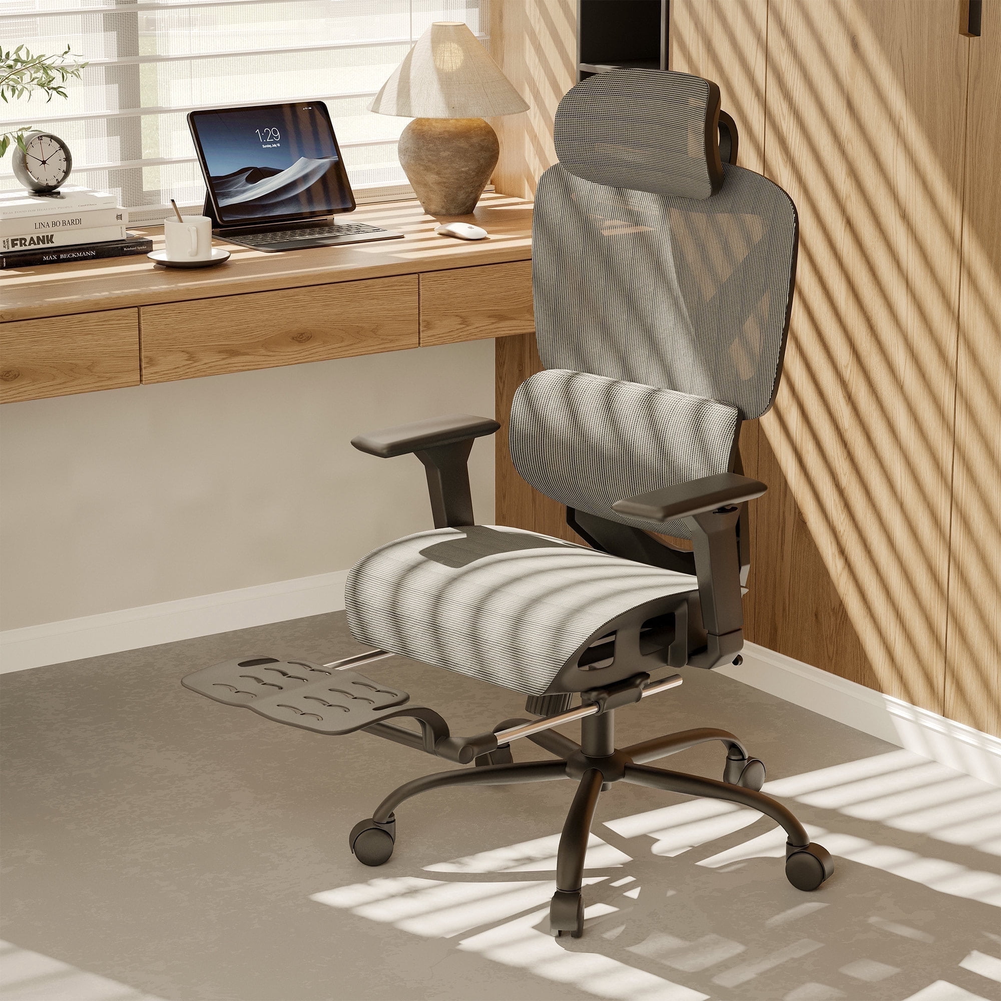 LAUSAINT HOME Ergonomic Office Chair,  High Back Desk Chair with Adjustable Lumbar Support & Retractable Footrest, Black