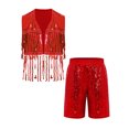 thumbnail image 3 of SiiRoh Boys Girls Sequin Jazz Dance Outfits Sleeveless Fringe Vest Top with Shorts Hip Hop Disco Theme Party Wear Red 12, 3 of 5