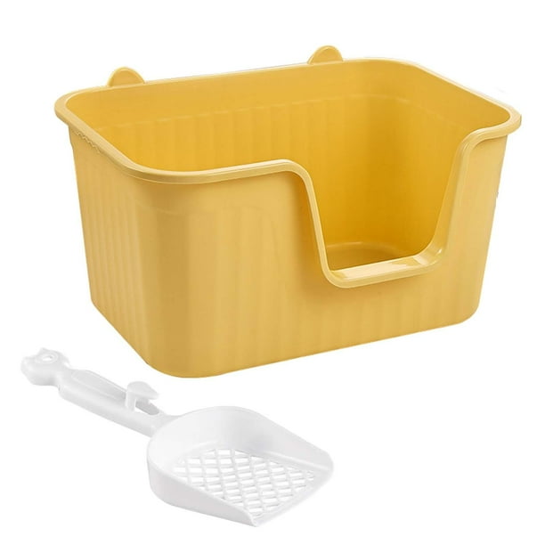 Lavabo para arena de gatos con pala, bandeja de arena para mascotas con parte abierta, inodoro para orinal para gatitos, bandeja de arena , Amarillo XL XL Amarillo