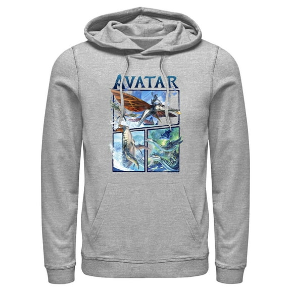 Men's Avatar: The Way of Water Watercolor Air and Sea Creatures Logo Pull Over Hoodie Athletic Heather Small