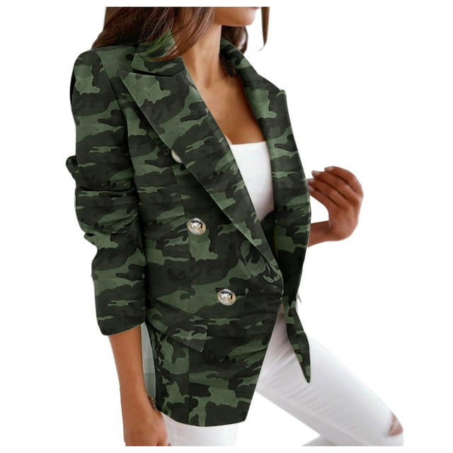 Blazer Décontracté pour Femmes Blouse à Simple Boutonnage Cardigan Ajusté Col en V Veste de Loisirs Imprimée Mode Mi-Longue