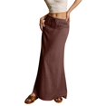 thumbnail image 4 of GEWSEY Flared Maxi Skirt with Back Slit - Elastic Waist Drawstring Long Flowy Ankle-Length Skirt (Brown, L), 4 of 9