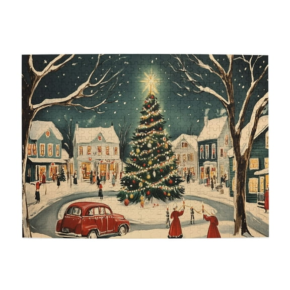 500 PCS Christmas Town Center Wooden Puzzles For Adults 500 Pieces,Wonderful Imagination,Vintage Style Christmas Art Stress Relieving Puzzle,Great For Relaxation And Display For Puzzle Enthusiast