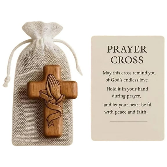 Wooden Cross, Wood Comfort Stress Relief Cross, Prayer Cross for Hand, Pocket Cross for Clutching, Clinging and Praying Religious Gift