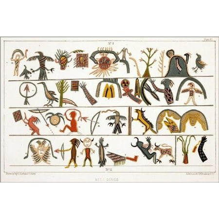 42x63 Poster; Meda Songs. Pictorial Notation Of An Ojibwa Native American Indian Music Board C1851