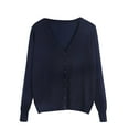 thumbnail image 2 of Baberdicy Sweaters for Women Ladies' Solid Tone Buttoned Mercerized Cotton Loose Sweater with Cardigan Jacket Womens Sweaters Dark Blue, 2 of 5