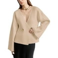 thumbnail image 3 of Womens V Neck Cardigan Long Bell Sleeve Button Down Open Front Loose Knit Fall Sweater Blazer Apricot S, 3 of 10