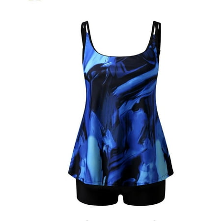 Arnsht Tankini Swimsuits for Women Two Piece Bathing Suits Tops with Boyshorts Fashion Print Halter Loose Fit Soft Breathable Swimwear Blue M
