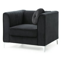 Neo-Classical Accent Chair, Black Velvet Tufted Chair with Chrome Legs, Living Room Armchair