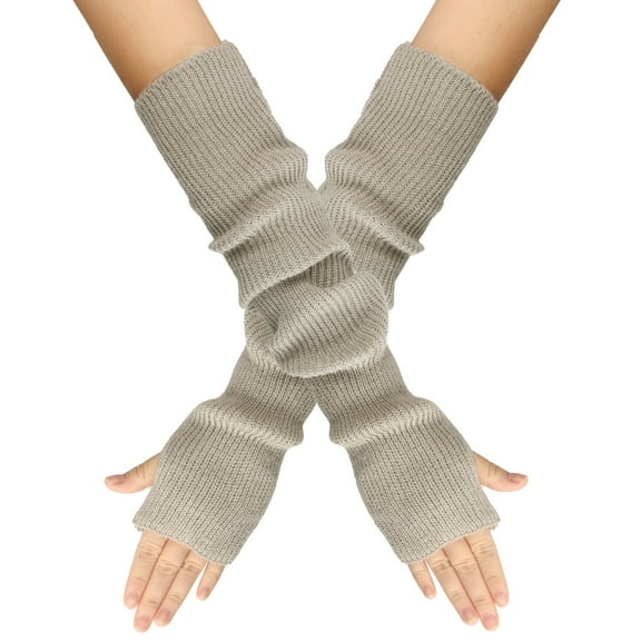 Skpblutn Glove Solid Color Fingerless With Thumb Hole Unisex Knitted Warm Gloves Grey One Size