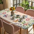 thumbnail image 3 of Pink Flowers Table Cloths for 3 Foot Rectangle Tables, Spring Floral Butterfly Elegant Pastoral Botanical Patio Waterproof Elastic Fitted Tablecloths, Washable Rectangular Table Cover for Camping, 3 of 8