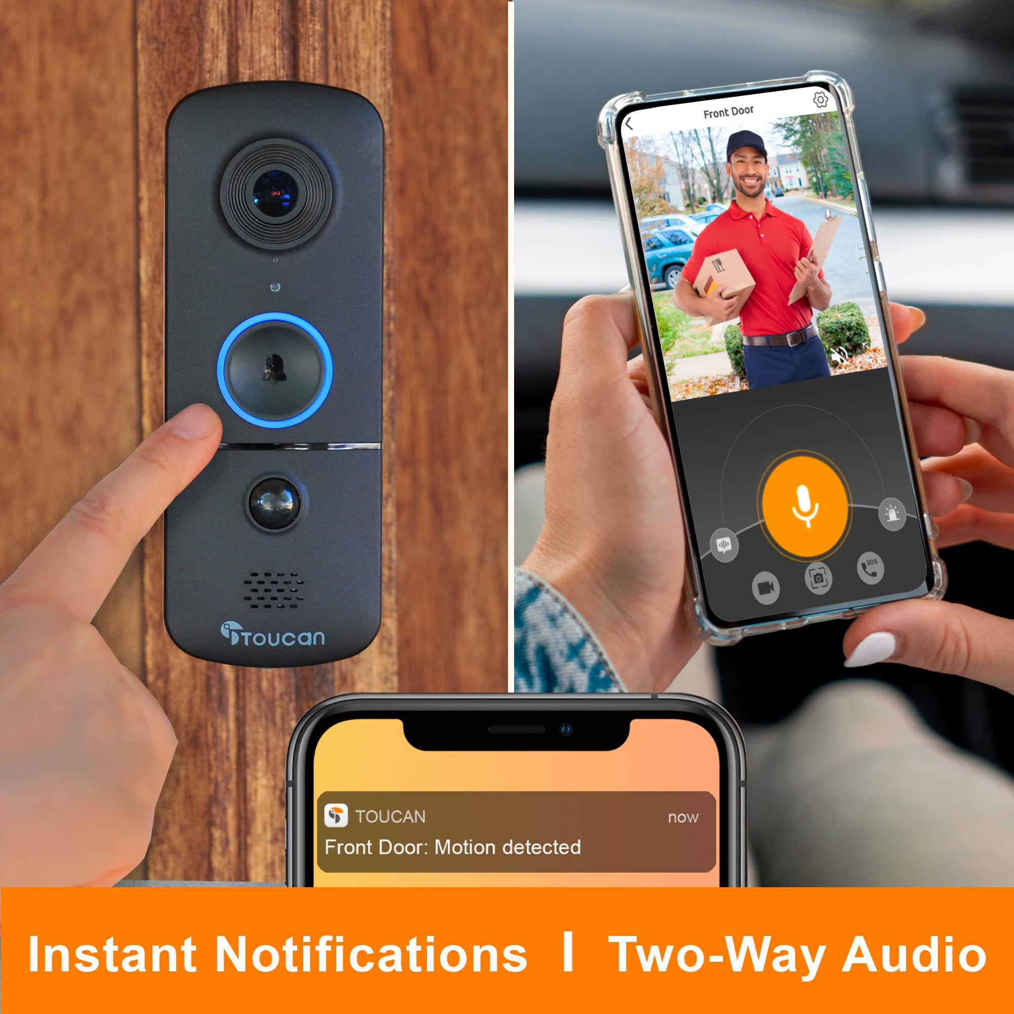 Toucan Wireless Video Doorbell V3 with Chime, No Monthly Fees, Waterproof, Wi-Fi, Two-Way-Talk, Battery Powered, Night Vision