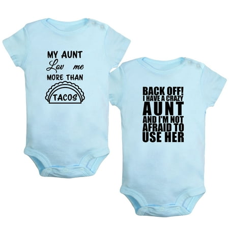 

iDzn Pack of 2 Back Off! I Have A Crazy Aunt & My Aunt Loves Me More Than Tacos Funny Rompers For Babies Newborn Baby Unisex Bodysuits Infant Jumpsuits Toddler 0-24 Months Kids One-Piece Oufits