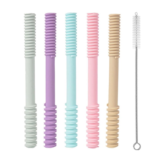 Tubos De Dentición Hallow Para Bebé Mordedor De Silicona Suave Juguetes De Dentición De Bebé Con Cepillo De Limpieza 5 Uds Minnieouse BA001014-00