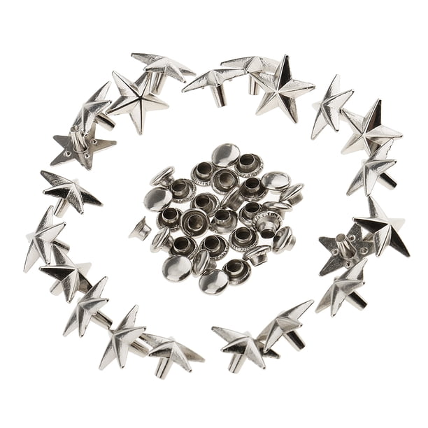 20x Remaches de Estrella de Metal Sunnimix Clavos para Bolsa Zapatos Cuero Dorado 13 mm plata