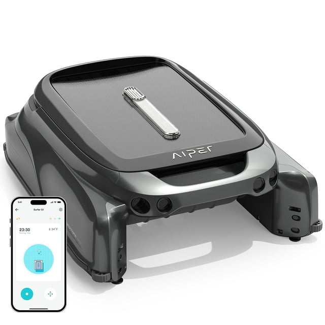 Aiper EcoSurfer S1 Solar Pool Skimmer, Robotic Pool Surface Cleaner for Above Ground & In Ground Pool w/ App Support, Ultrasonic Detection - Black