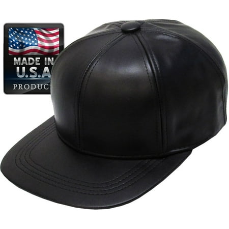 Leather Baseball Cap - MADE IN USA Genuine Leather Baseball Cap Adjustable Velcro Closure