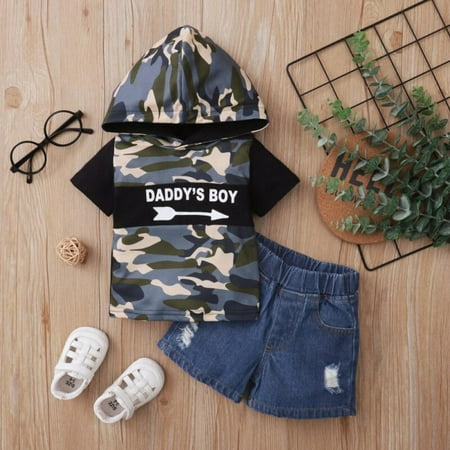 

Xinhuaya Baby Boys Set Childrens Boys Short Sleeve Hooded Top + Jeans Blue 2 Pieces Clothes Set Casual Boys Suit
