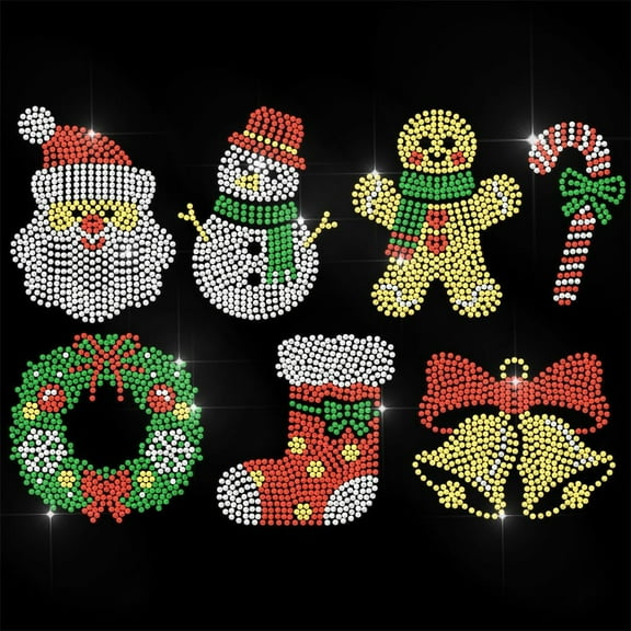 Christmas Rhinestone Iron on Transfer Snowman and Santa Claus Bling Diamond Hotfix Patches Clothes 11.6"x8.2" Large Iron On Sequin Applique