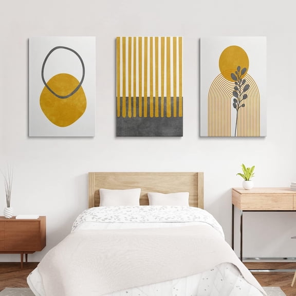 3Pcs Gold Canvas Mid Century Wall Art Decor Nordic Luxury Geometric Abstract Grey Gold Framed Painting Poster Print for Living Room Marble Wall Painting for Bedroom Dining Room Home 12x16 inch