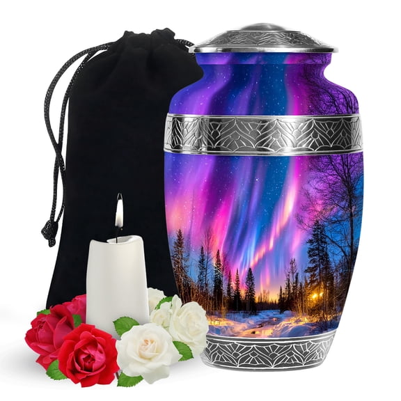 YATSKIA Northern Lights Large Funeral Urn for Ashes Adult Brother and Sister, Decorative Cremation Urns for Human Ashes Adult , (200 Cubic, Large 10 Inch)