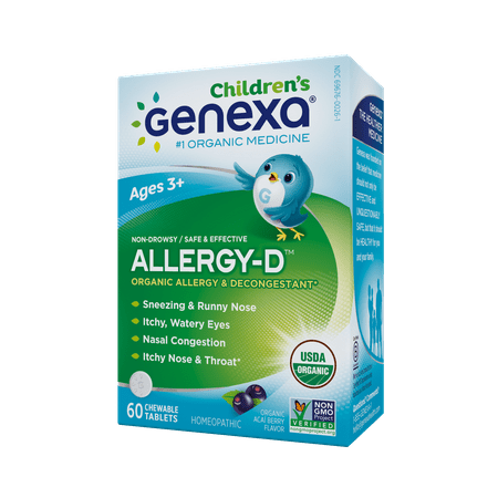 Genexa Homeopathic Allergy for Children: The Only Certified Organic Kids Allergy & Decongestant Medicine. Physician Formulated, Natural, Non-GMO Verified & Non-Drowsy (60 Chewable (Best Medicine For Stuffy Nose And Sinus Pressure)