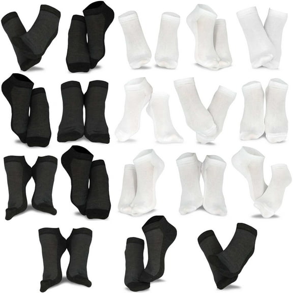Everyday Casual Low Cut Ankle Socks for Men 10-13 18 Pairs (Solid Black-White)