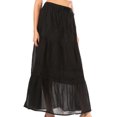 thumbnail image 3 of Sakkas Takara Maxi Broomstick Cascading Peasant Skirt with Elastic Waist - Black - One Size Regular, 3 of 5