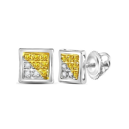 Sterling Silver Mens Round Yellow Color Enhanced Cer Diamond Sterling Silver Mens Round Yellow Color Enhanced Cer Diamond Earrings 1 20 Cttw