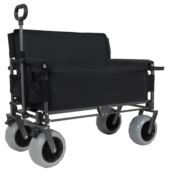 Heavy-Duty Collapsible Outdoor Wagon with Seat Conversion, 500LBS Capacity All-Terrain Utility Cart (Black)