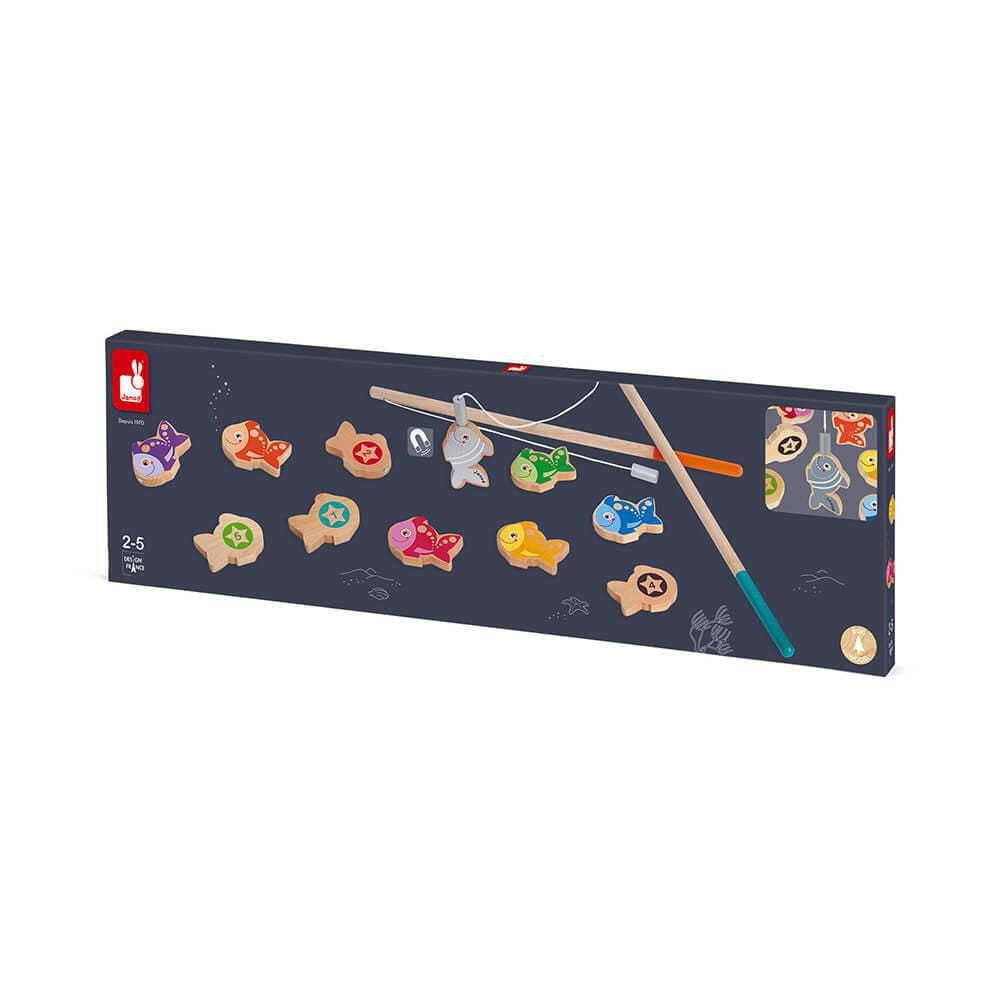 Janod - Let's Go Fishing - Magnetic Fish and Shark - 13 Pieces - Wood - Early-Learning - Development Toy - For Toddlers - From 2 Years + - Multilingual - 330620.