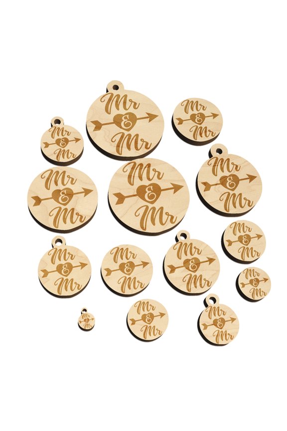 Mr and Mr Heart and Arrow Wedding Wood Mini Charms Shapes DIY Craft Jewelry - No Hole - Various Sizes (16pcs)