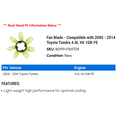 thumbnail image 2 of Fan Blade - Compatible with 2005 - 2014 Toyota Tundra 4.0L V6 1GR-FE 2006 2007 2008 2009 2010 2011 2012 2013, 2 of 2