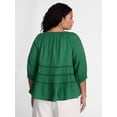 thumbnail image 3 of Terra & Sky Women's Plus Eyelet Trim Swing Top with Elbow Length Sleeves, Sizes 0X-5X, 3 of 5