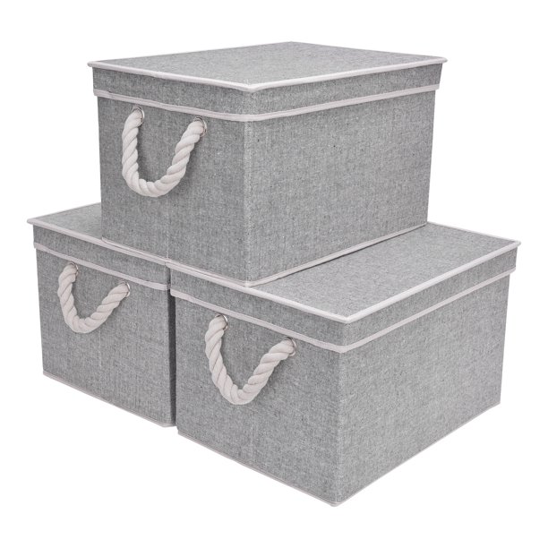 StorageWorks Storage Bins with Lid and Cotton Rope Handles, Foldable