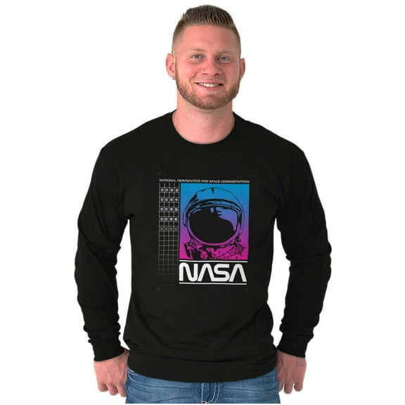 Vaporwave NASA Worm Logo Astronaut Long Sleeve TShirt Men Women Brisco Brands S