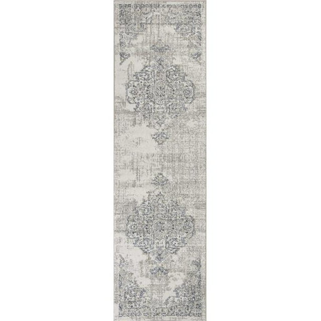 HomeRoots 353702 2 Pi 2 Po x 7 Pi 6 Po Tapis Runner Polypropylène Ivoire & Zone Grise